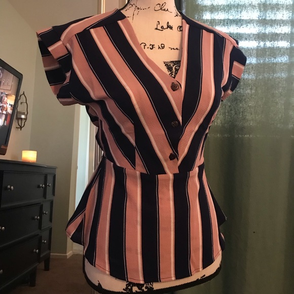 Navy and pink blouse 3/$10 eligible - Picture 2 of 5